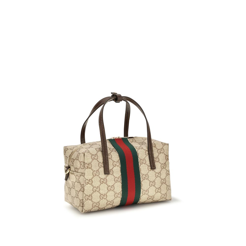 Gucci Gg Coated Canvas & leather Mini Boston Handbag - Beige Gold Striped