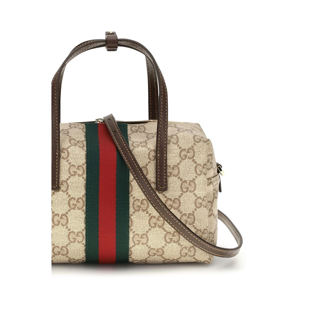 Gucci Gg Coated Canvas & leather Mini Boston Handbag - Beige Gold Striped