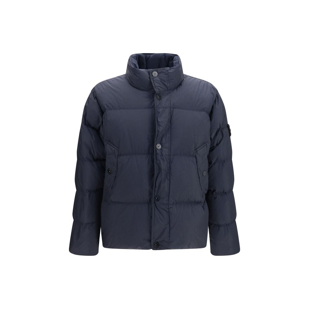 Puffer Jacket by Stone Island for men in polyamide & duck down blue & signature features an contemporary silhouette, showcasing a sophisticated high-neck neckline and contemporary pockets & insulated for a truly refined look.