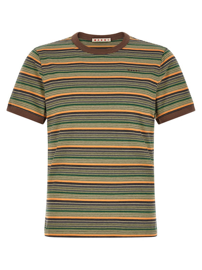 T-Shirt by Marni for men in cotton brown, multicolor & striped showcases a dramatic silhouette, elegantly detailed with a dramatic crew neckline and for a truly dramatic finish.