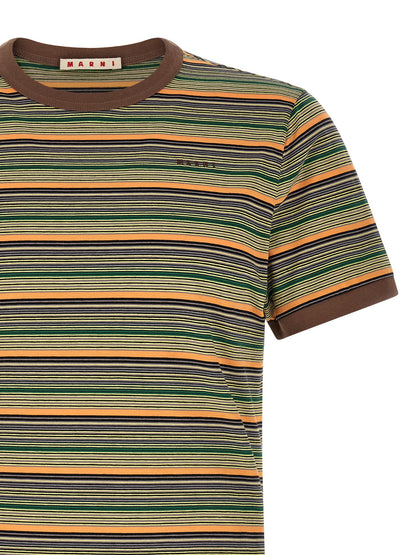 T-Shirt by Marni for men in cotton brown, multicolor & striped showcases a unassuming silhouette, artfully detailed with a refined and unassuming for a sophisticated, contemporary look.