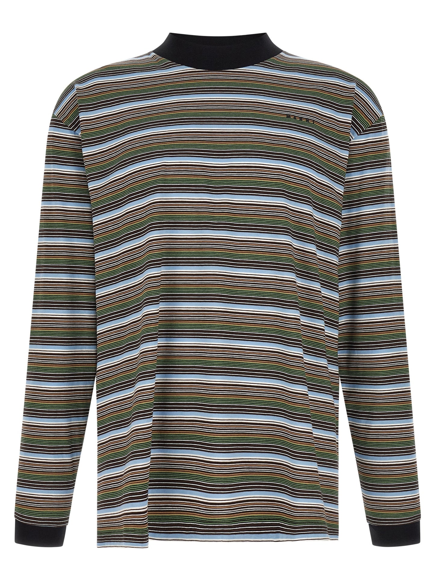 T-Shirt by Marni for men in cotton multicolor, patterned & striped features an edgy silhouette, meticulously detailed with a sophisticated and mock neckline for a truly edgy finish.