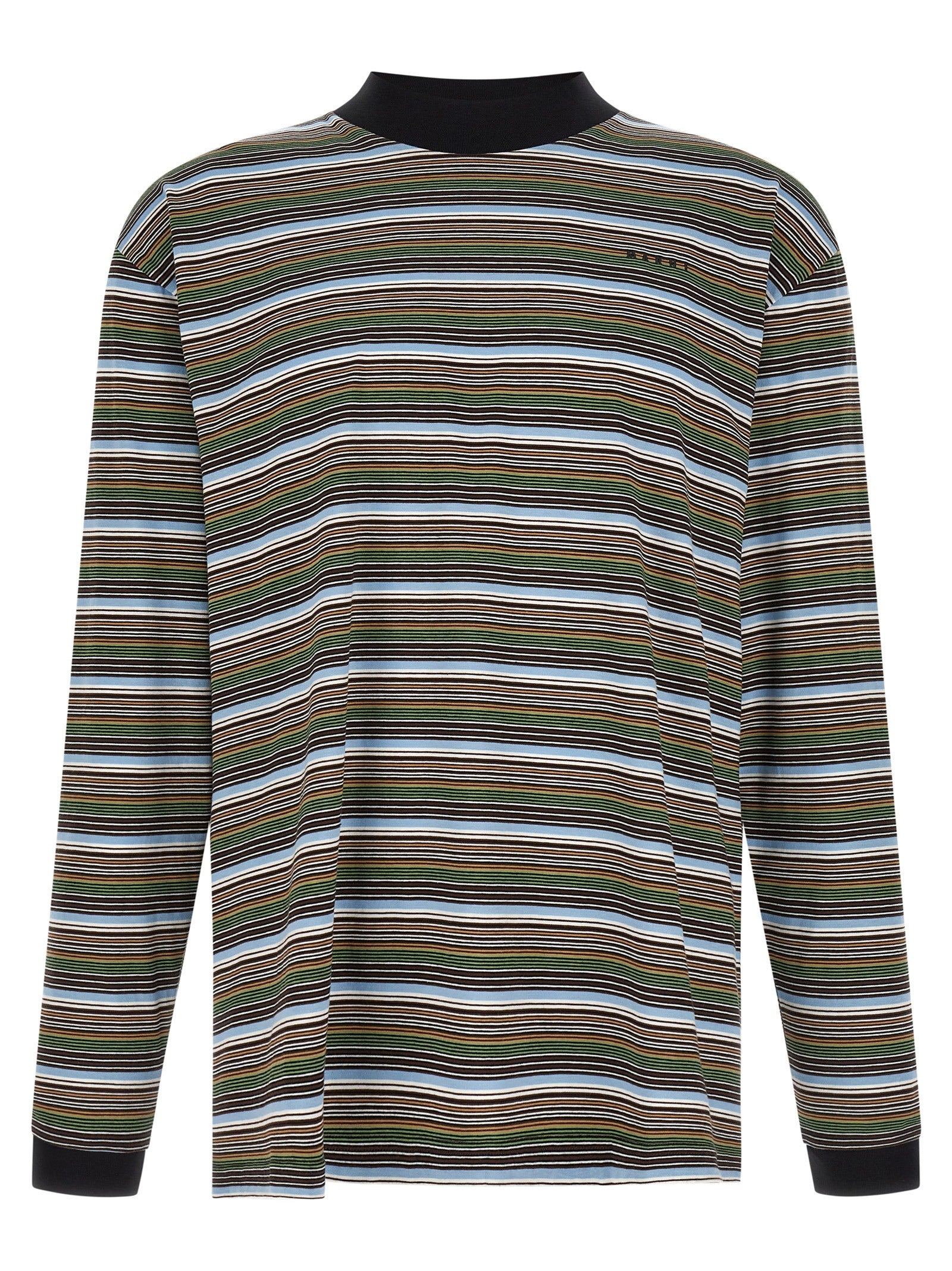 T-Shirt by Marni for men in cotton multicolor, patterned & striped features an edgy silhouette, meticulously detailed with a sophisticated and mock neckline for a truly edgy finish.