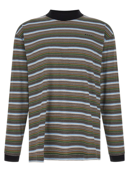 T-Shirt by Marni for men in cotton multicolor, patterned & striped features an edgy silhouette, meticulously detailed with a sophisticated and mock neckline for a truly edgy finish.