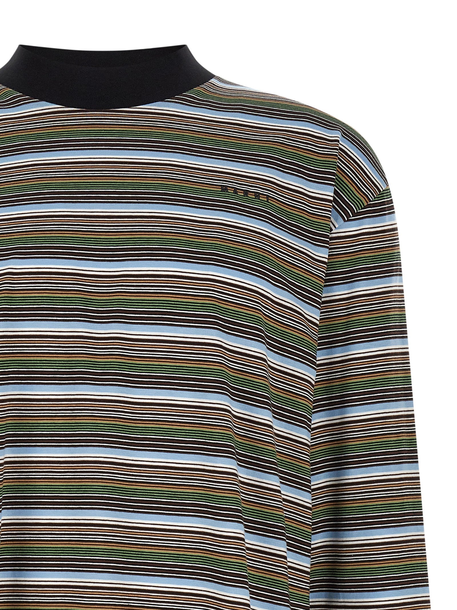 T-Shirt by Marni for men in cotton multicolor, patterned & striped showcases a dramatic silhouette, elegantly detailed with a dramatic mock neckline and for a truly dramatic finish.