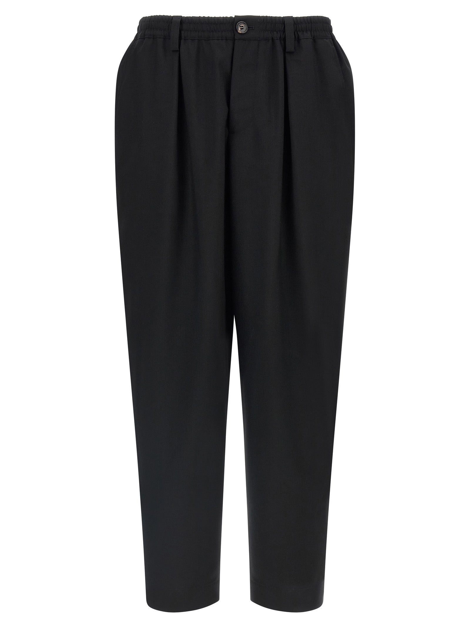 Trousers by Marni for men in virgin wool black, horn & signature presents a smart silhouette, meticulously detailed with a smart tapered-leg, relaxed-fit & cropped, a smart cropped, and a smart .