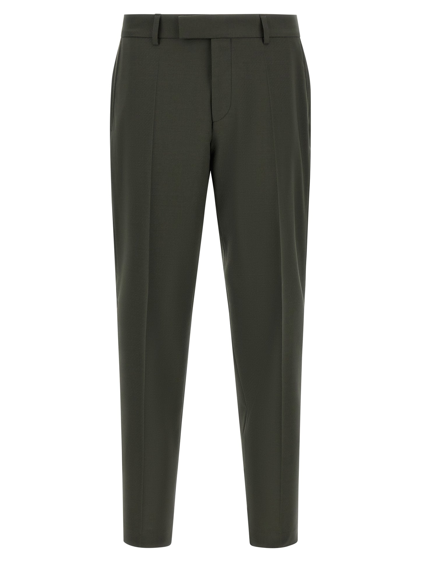 Pants by Hugo Boss for men in virgin wool bicolour & green features an understated silhouette, showcasing a sophisticated and long with a refined for an understated, polished aesthetic.