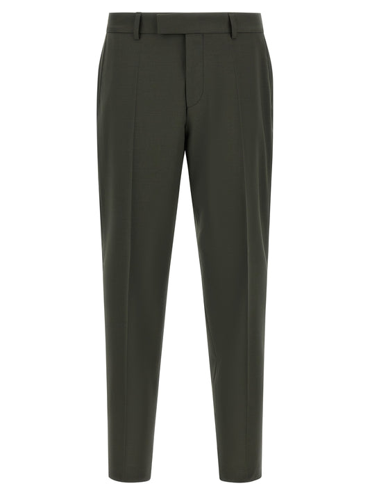 Pants by Hugo Boss for men in virgin wool bicolour & green features an understated silhouette, showcasing a sophisticated and long with a refined for an understated, polished aesthetic.