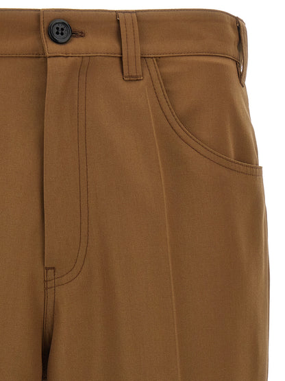 Trousers by Marni for men in polyester & virgin wool brown features a sculptural silhouette, showcasing a sculptural straight-leg & relaxed-fit and long with a sophisticated for a sculptural finish.