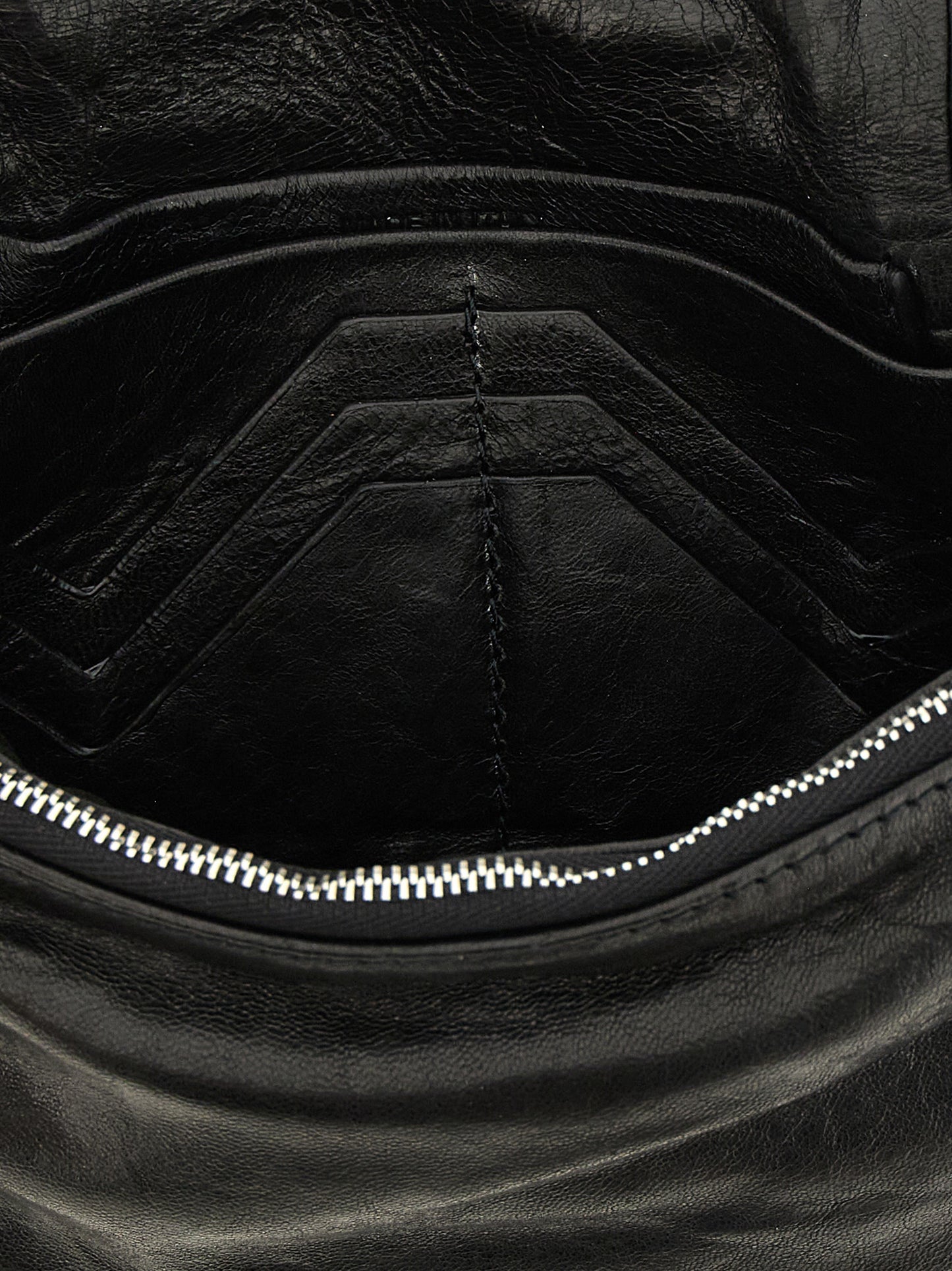 Flap Clutch Handbag by Rick Owens for women in lambskin leather polyester & palladium black & palladium features a architectural silhouette, showcasing a secure flap, ample , and versatile for a architectural finish.