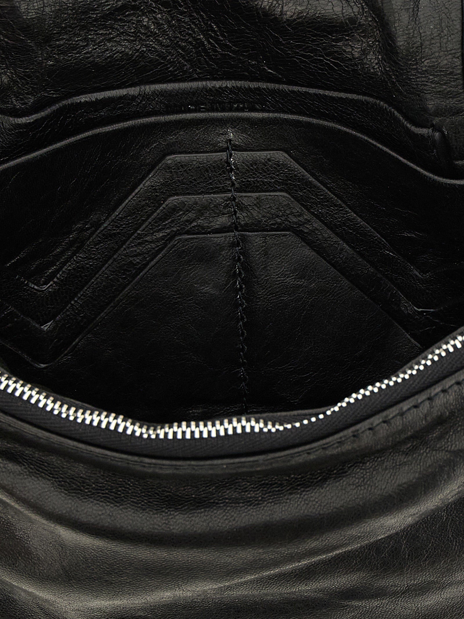 Flap Clutch Handbag by Rick Owens for women in lambskin leather polyester & palladium black & palladium features a architectural silhouette, showcasing a secure flap, ample , and versatile for a architectural finish.