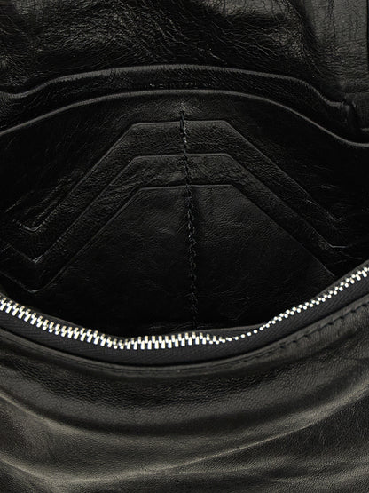 Flap Clutch Handbag by Rick Owens for women in lambskin leather polyester & palladium black & palladium features a architectural silhouette, showcasing a secure flap, ample , and versatile for a architectural finish.