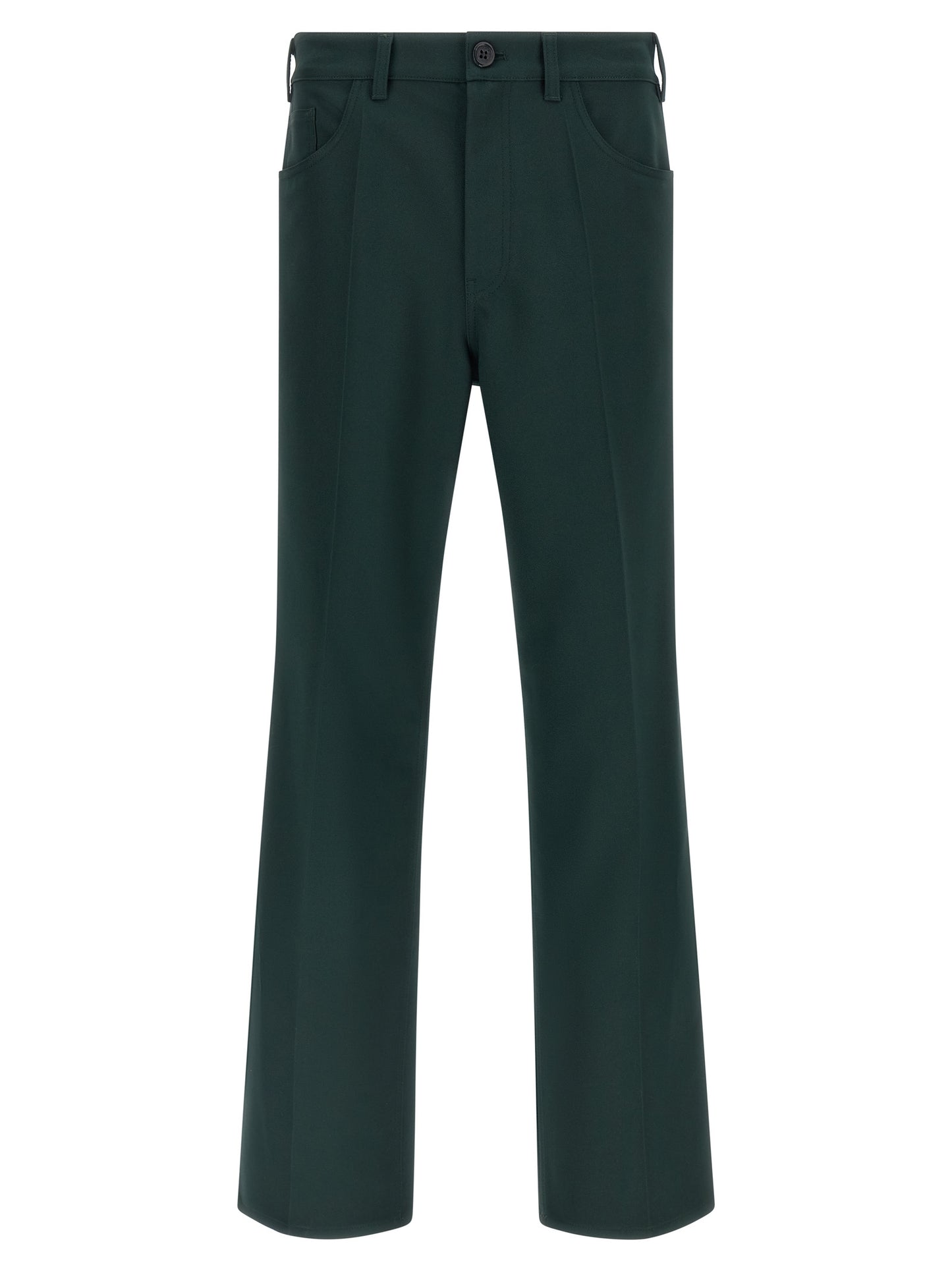 Trousers by Marni for men in polyester twill bicolour & dark-green features a artisanal silhouette, showcasing a sophisticated straight-leg & flared with a long and for a artisanal finish.
