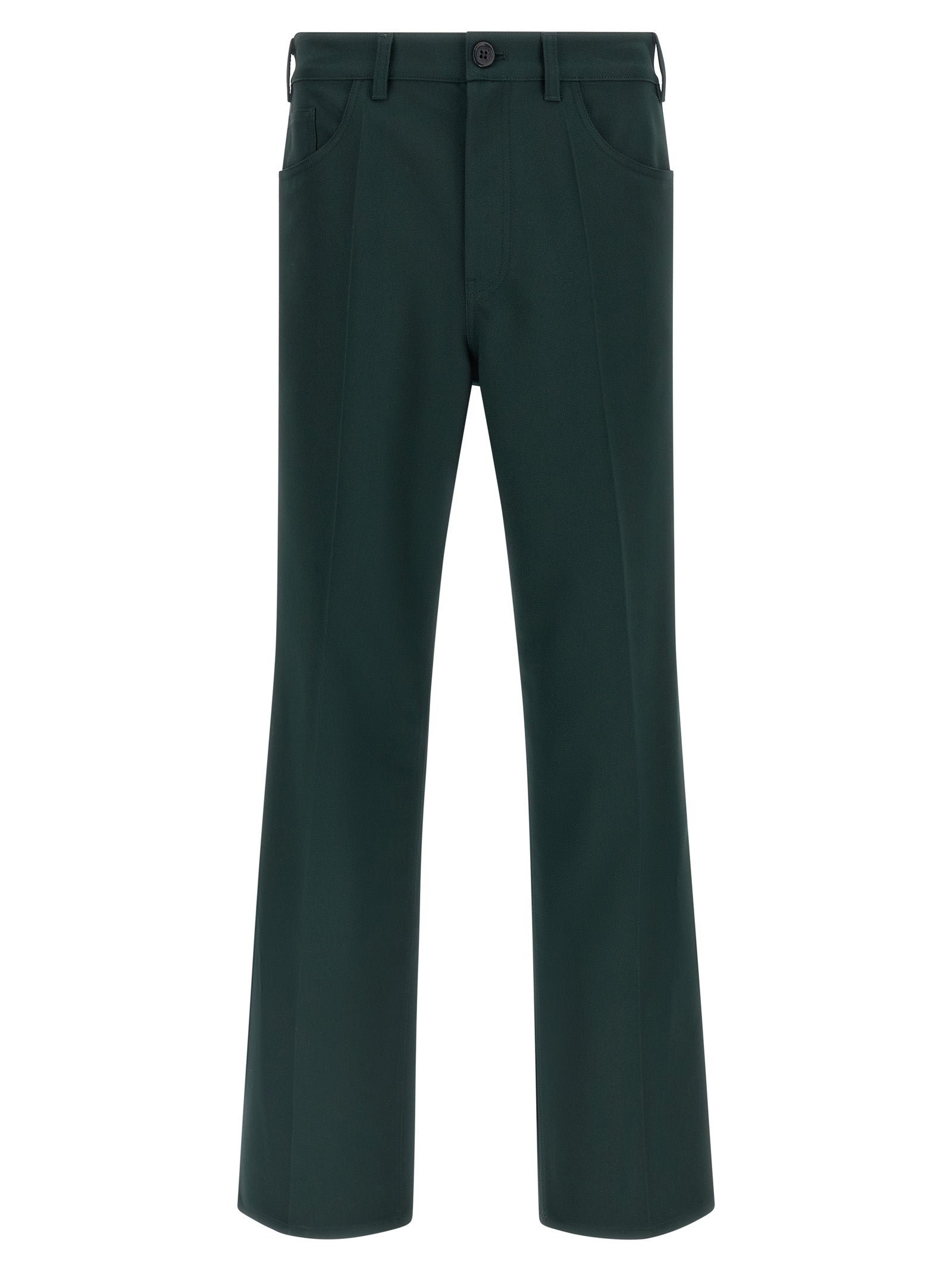 Trousers by Marni for men in polyester twill bicolour & dark-green features a artisanal silhouette, showcasing a sophisticated straight-leg & flared with a long and for a artisanal finish.