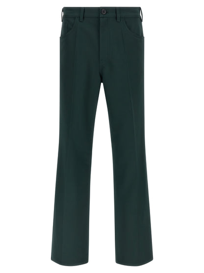 Trousers by Marni for men in polyester twill bicolour & dark-green features a artisanal silhouette, showcasing a sophisticated straight-leg & flared with a long and for a artisanal finish.