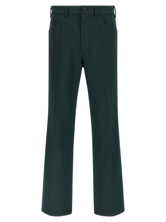 Trousers by Marni for men in polyester twill bicolour & dark-green features a artisanal silhouette, showcasing a sophisticated straight-leg & flared with a long and for a artisanal finish.