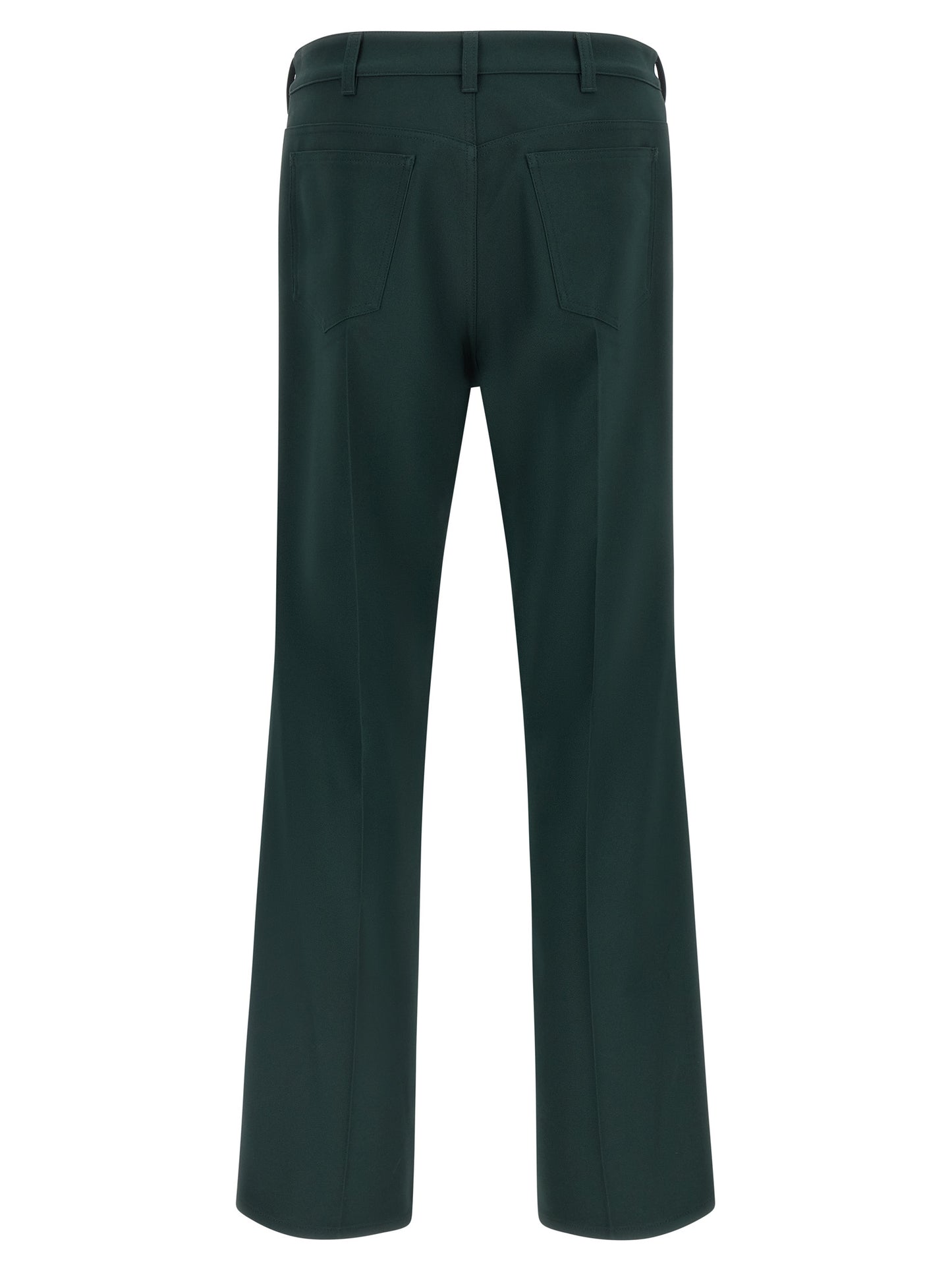 Trousers by Marni for men in polyester twill bicolour & dark-green presents a perennial silhouette, meticulously tailored with a straight-leg & flared cut, long finish, and an elegant .