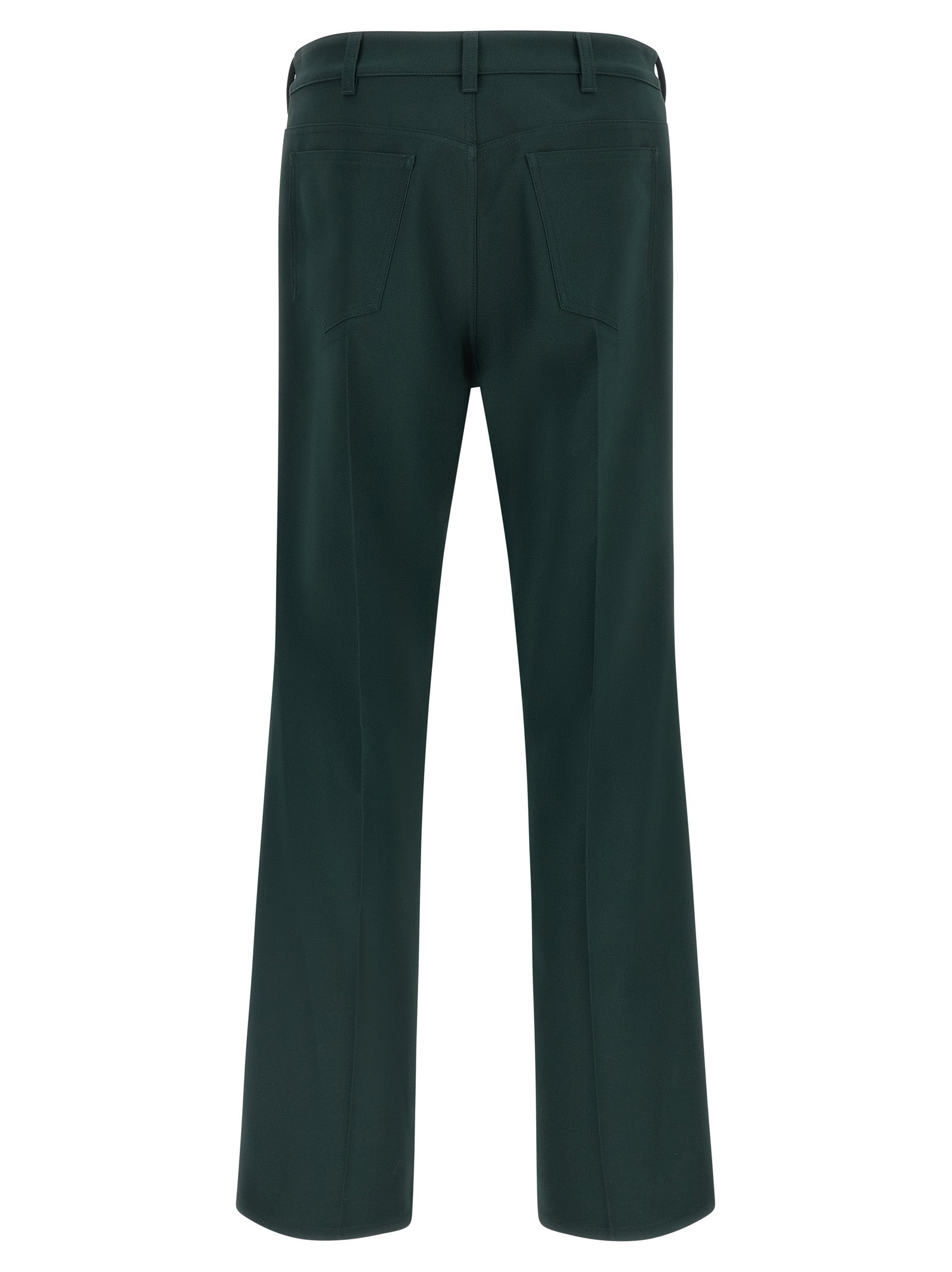Trousers by Marni for men in polyester twill bicolour & dark-green presents a perennial silhouette, meticulously tailored with a straight-leg & flared cut, long finish, and an elegant .
