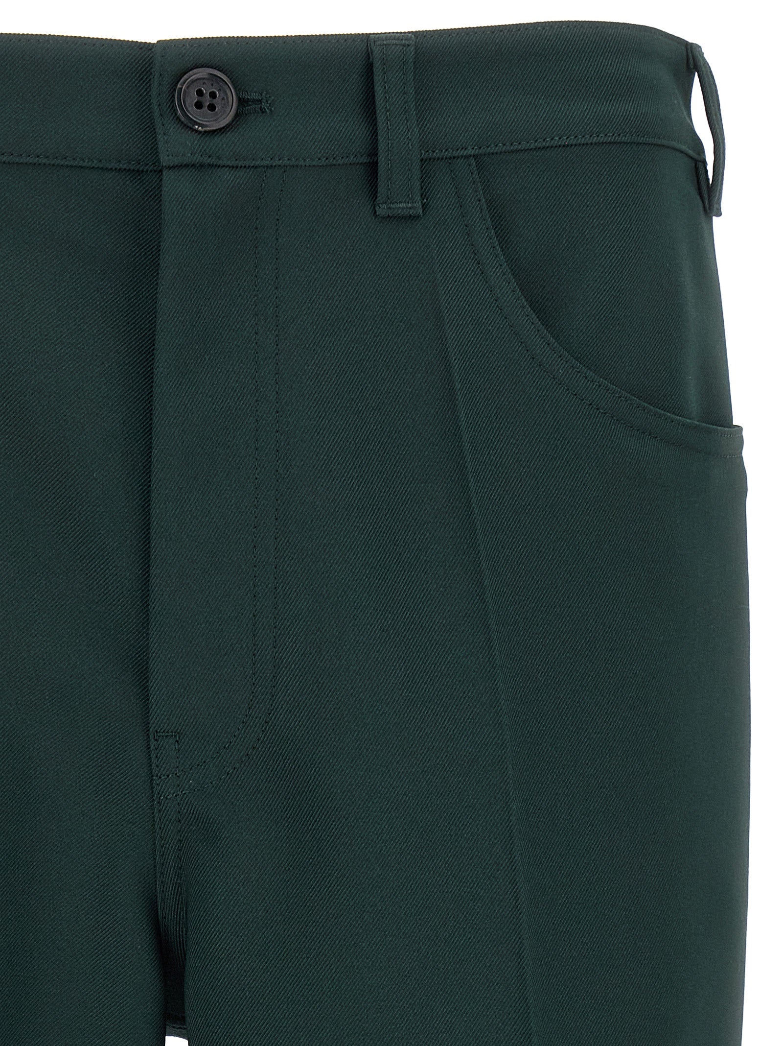 Trousers by Marni for men in polyester twill bicolour & dark-green presents a smart silhouette, meticulously detailed with a smart straight-leg & flared, a smart long, and a smart .