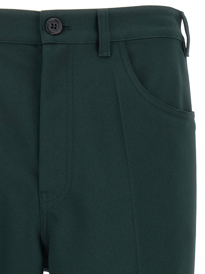 Trousers by Marni for men in polyester twill bicolour & dark-green presents a smart silhouette, meticulously detailed with a smart straight-leg & flared, a smart long, and a smart .