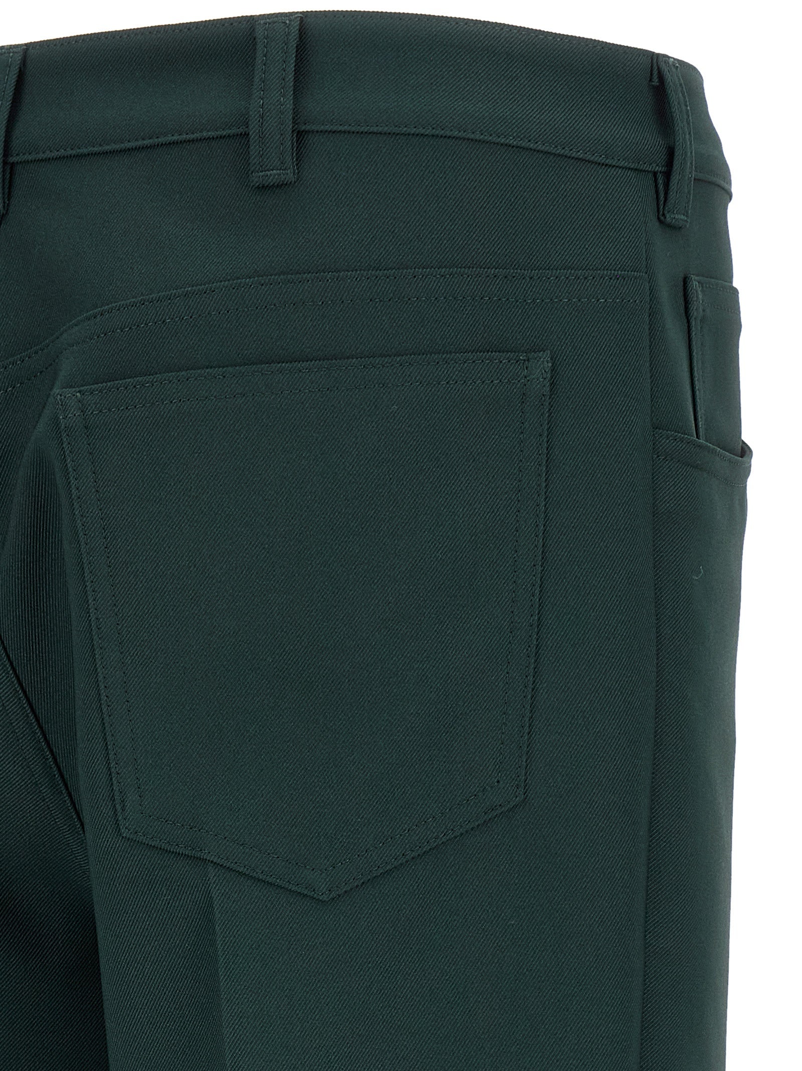 Trousers by Marni for men in polyester twill bicolour & dark-green features an sartorial silhouette, showcasing a precise straight-leg & flared and long with a sartorial for a refined look.