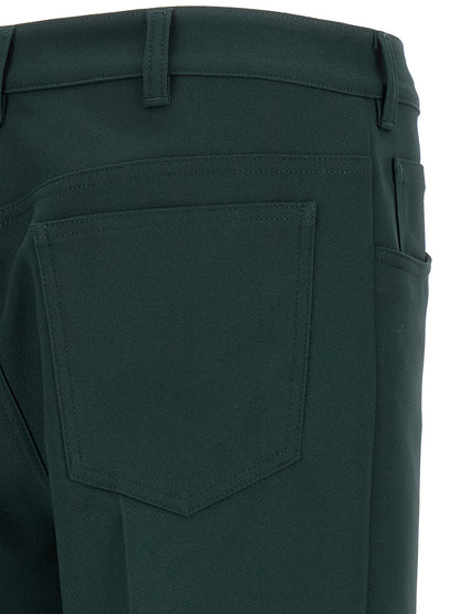 Trousers by Marni for men in polyester twill bicolour & dark-green features an sartorial silhouette, showcasing a precise straight-leg & flared and long with a sartorial for a refined look.