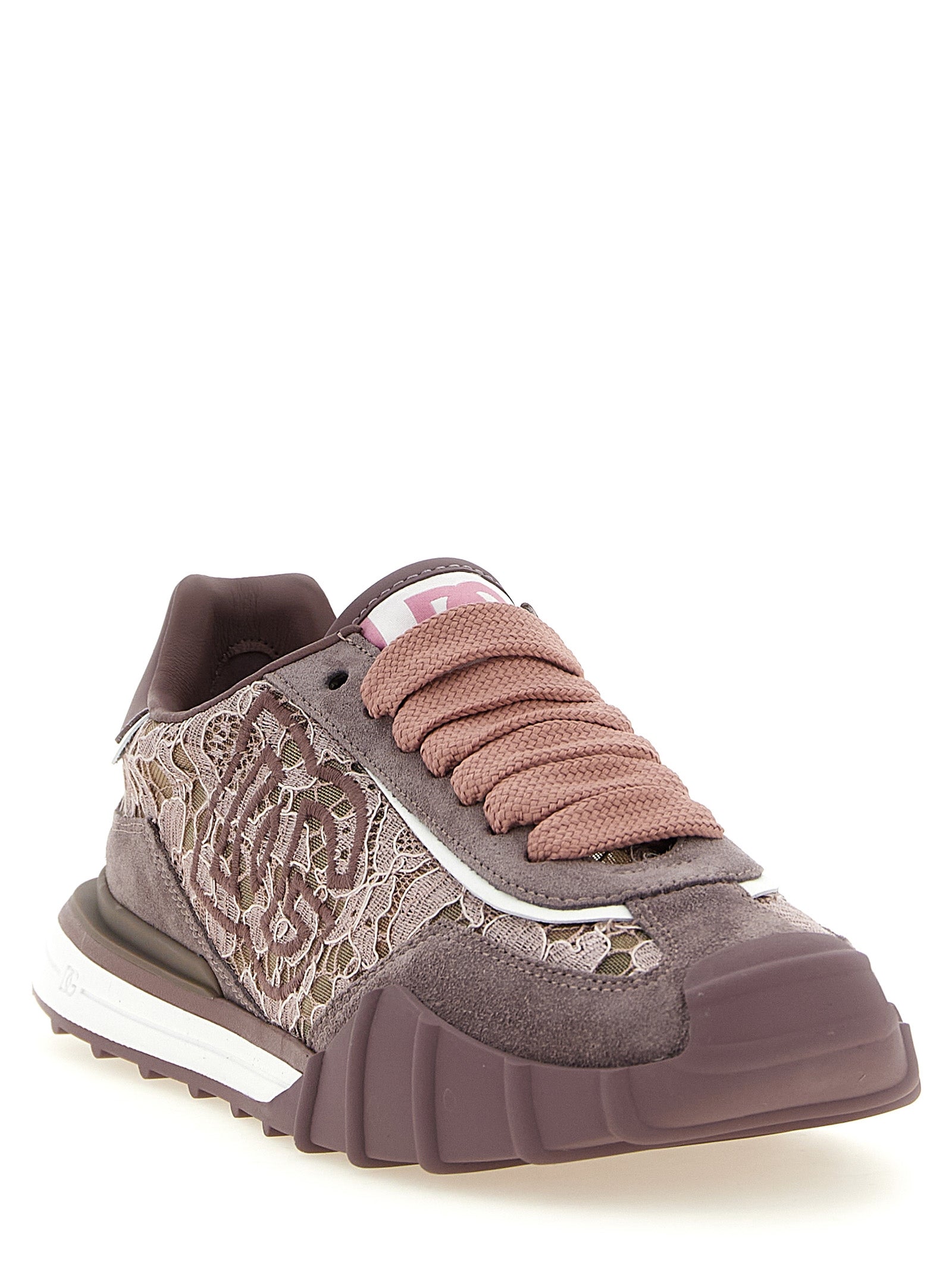 Athletic Sneakers by Dolce & Gabbana for women in tu viscose cotton & suede leather purple & floral features an exquisite silhouette, showcasing the premium low-top style of the Women's Low Top TU Viscose Cotton & Suede Leather Athletic Sneakers with an exquisite finish.