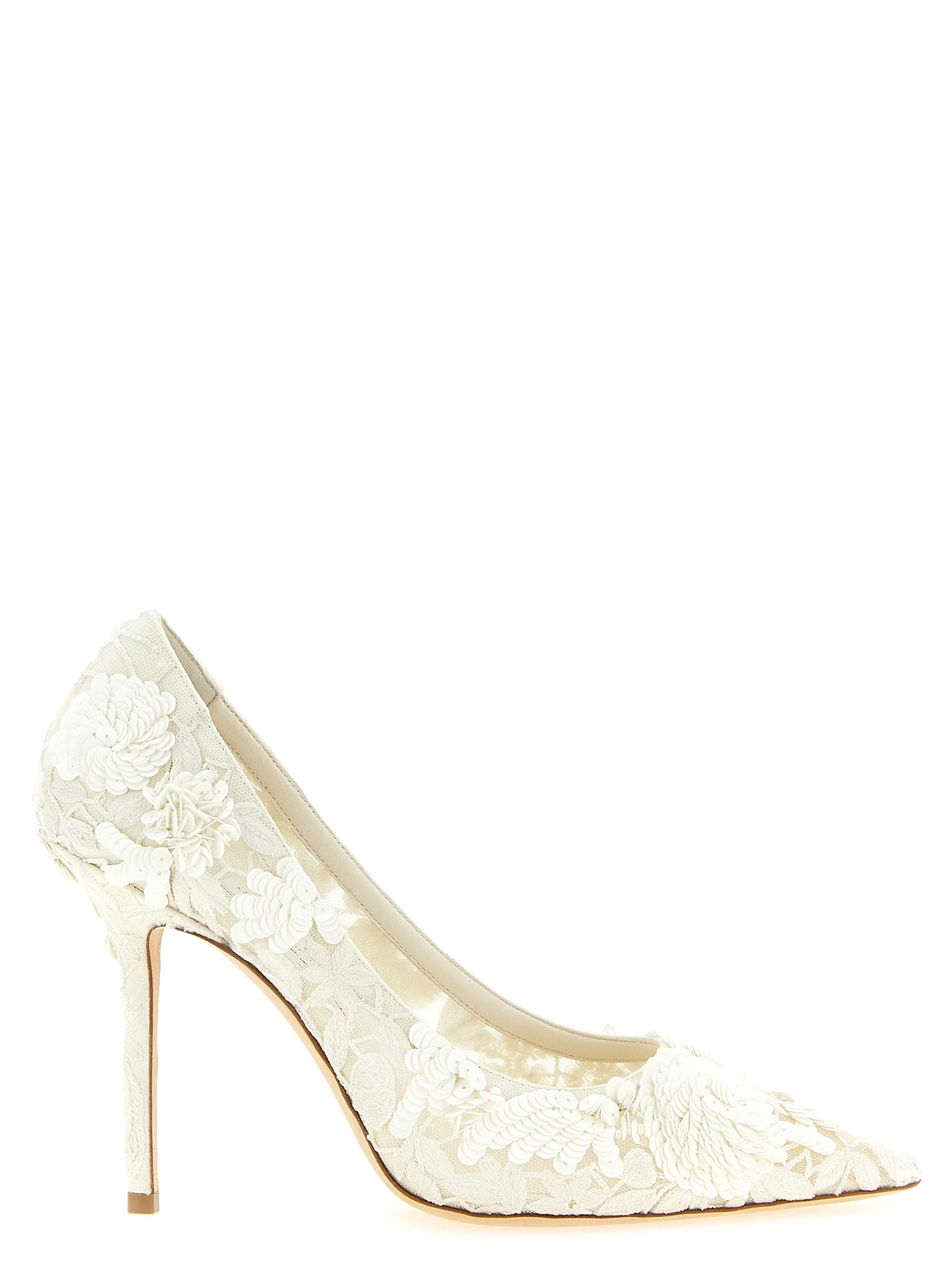 High-Heel Stiletto Pumps Heels by Jimmy Choo for women in silk crepe leather & sequins beige, ivory & floral features an effortlessly chic silhouette from the Women's Silk Crepe Leather & Sequins High-Heel Stiletto Pumps Heels collection, showcasing a stiletto high-heel and effortlessly chic for a effortlessly chic look.