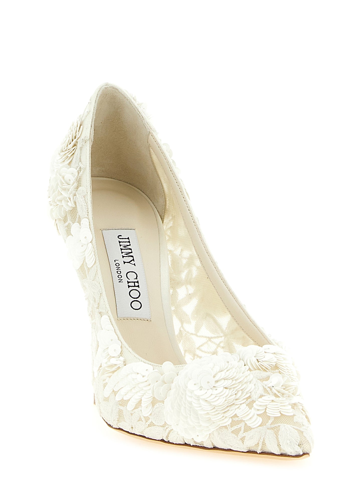 High-Heel Stiletto Pumps Heels by Jimmy Choo for women in silk crepe leather & sequins beige, ivory & floral features a effortless chic silhouette, showcasing the Women's Silk Crepe Leather & Sequins High-Heel Stiletto Pumps Heels design with a effortless chic stiletto high-heel and for a effortless chic finish.