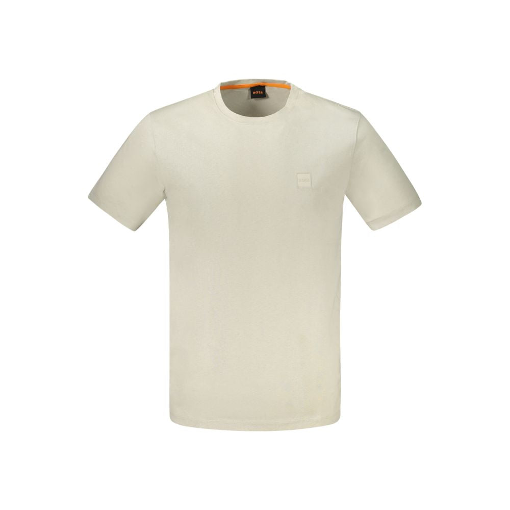 T-Shirt by Hugo Boss for men in cotton beige showcases a chic silhouette, artfully detailed with a chic crew neckline and for a chic finish.