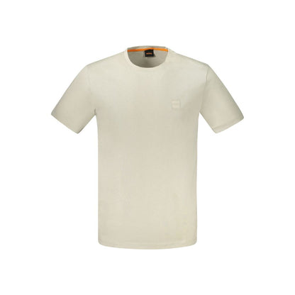 T-Shirt by Hugo Boss for men in cotton beige showcases a chic silhouette, artfully detailed with a chic crew neckline and for a chic finish.