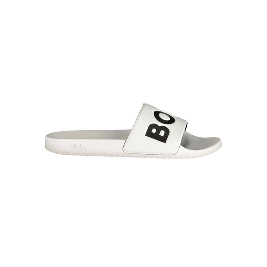 Slippers by Hugo Boss for men in polyester & polyurethane white presents a effortless silhouette, showcasing the elegant Crisp Essence Men's Polyester & Polyurethane Slippers design with its unique and sophisticated .
