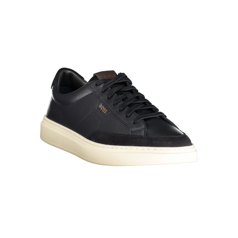 Sneakers by Hugo Boss for men in polyester polyurethane leather blue, brown & print features an opulent silhouette from the Men's Low-Top Polyester Polyurethane Leather Sneakers collection, showcasing a signature low-top style with an opulent finish.