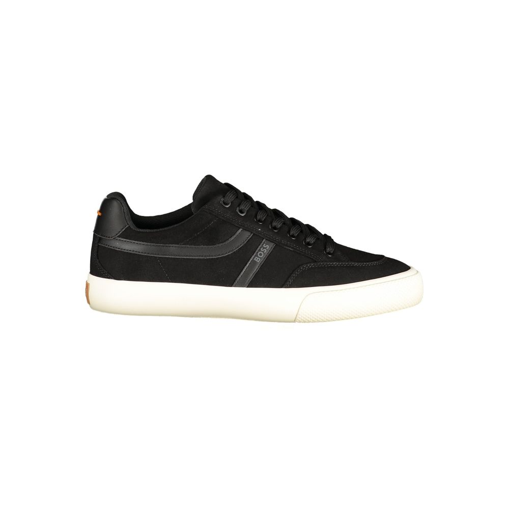 Athletic Sneakers by Hugo Boss for men in polyester & polyurethane black & white features an architectural silhouette from the Men's Athletic Polyester & Polyurethane Sneakers collection, showcasing a architectural athletic style for a architectural look.
