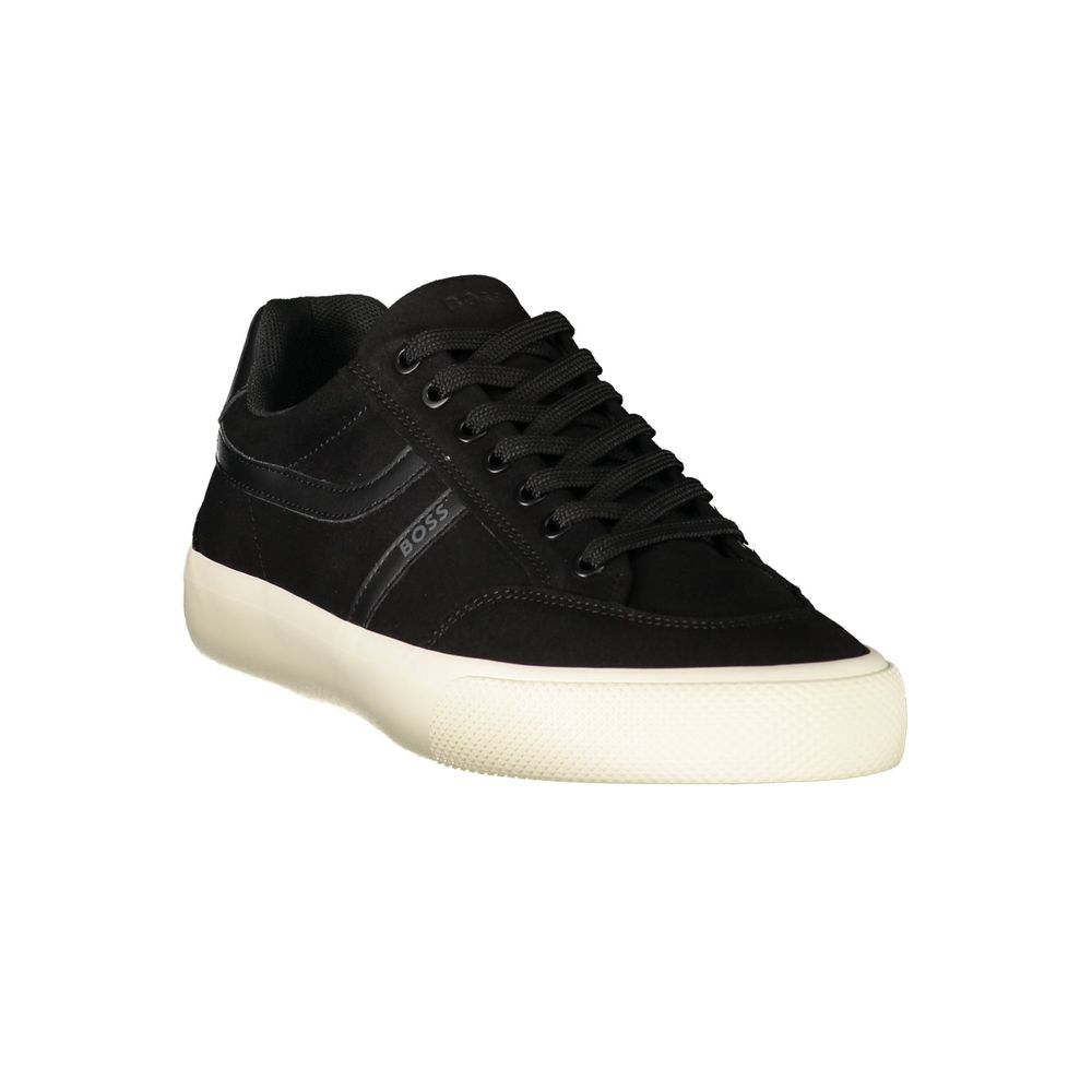 Athletic Sneakers by Hugo Boss for men in polyester & polyurethane black & white features an architectural silhouette from the Men's Athletic Polyester & Polyurethane Sneakers collection, showcasing a architectural athletic style for a architectural look.