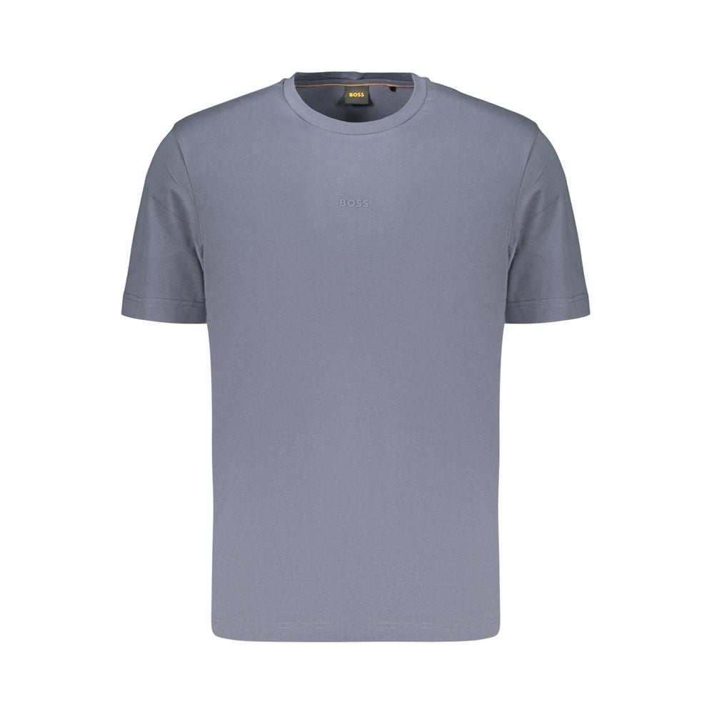 T-Shirt by Hugo Boss for men in stretch organic cotton blue & signature showcases a fashionable silhouette, elegantly detailed with a fashionable short-sleeve and crew neckline for a sophisticated, high-fashion look.