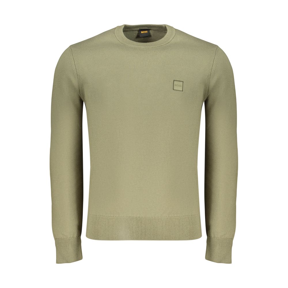 Sweatshirt by Hugo Boss for men in cashmere cotton blend green showcases a slouchy chic silhouette, artfully detailed with a slouchy chic crew neckline and for a slouchy chic finish.