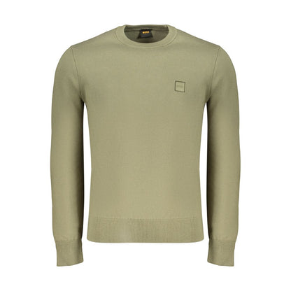 Sweatshirt by Hugo Boss for men in cashmere cotton blend green showcases a slouchy chic silhouette, artfully detailed with a slouchy chic crew neckline and for a slouchy chic finish.
