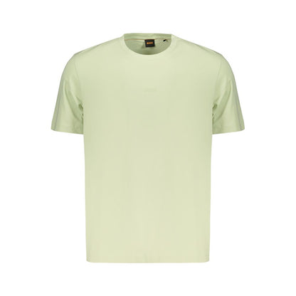 T-Shirt by Hugo Boss for men in stretch cotton green showcases a chic silhouette, artfully detailed with a chic crew neckline and for a chic finish.