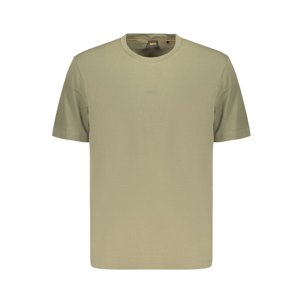 T-Shirt by Hugo Boss for men in stretch organic cotton green features an edgy silhouette, meticulously detailed with a sophisticated and crew neckline for a truly edgy finish.