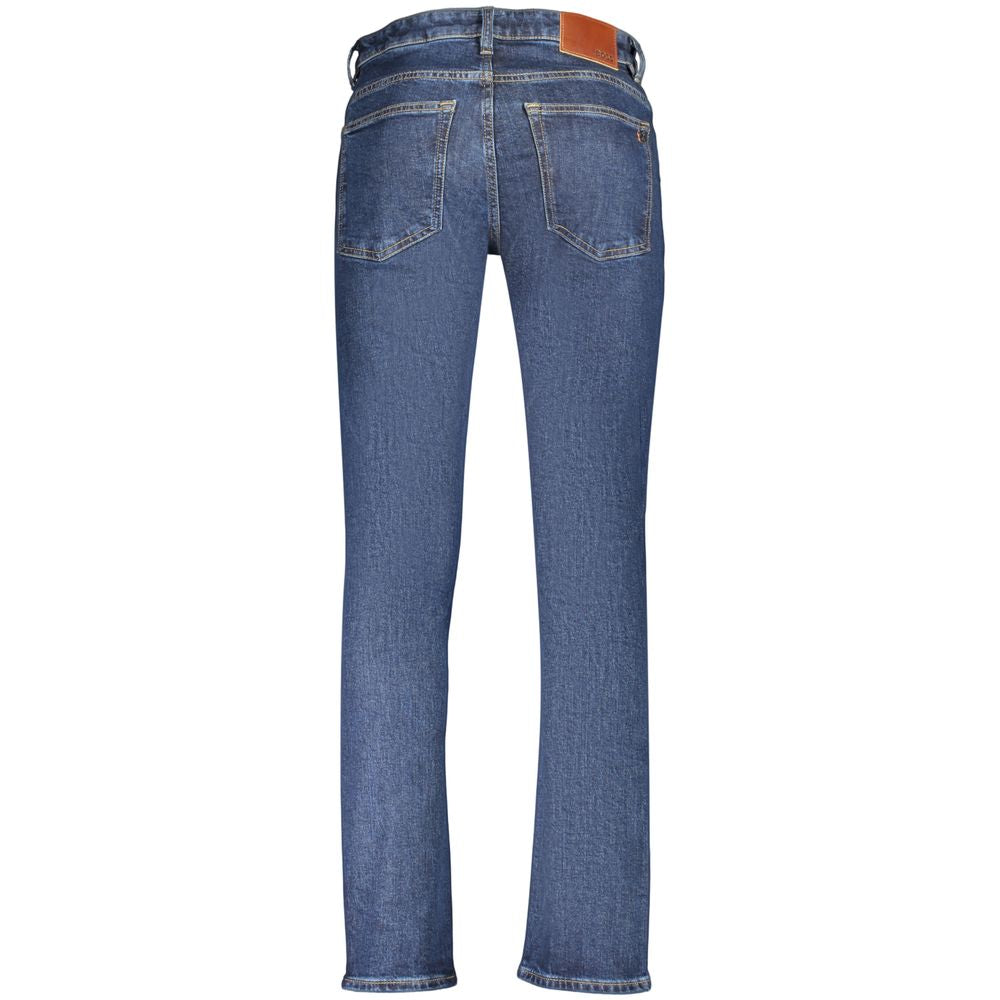 Jeans by Hugo Boss for men in stretch denim cotton blue & signature features an refined tailoring silhouette, showcasing a premium slim with a and long cut for a refined tailoring look.