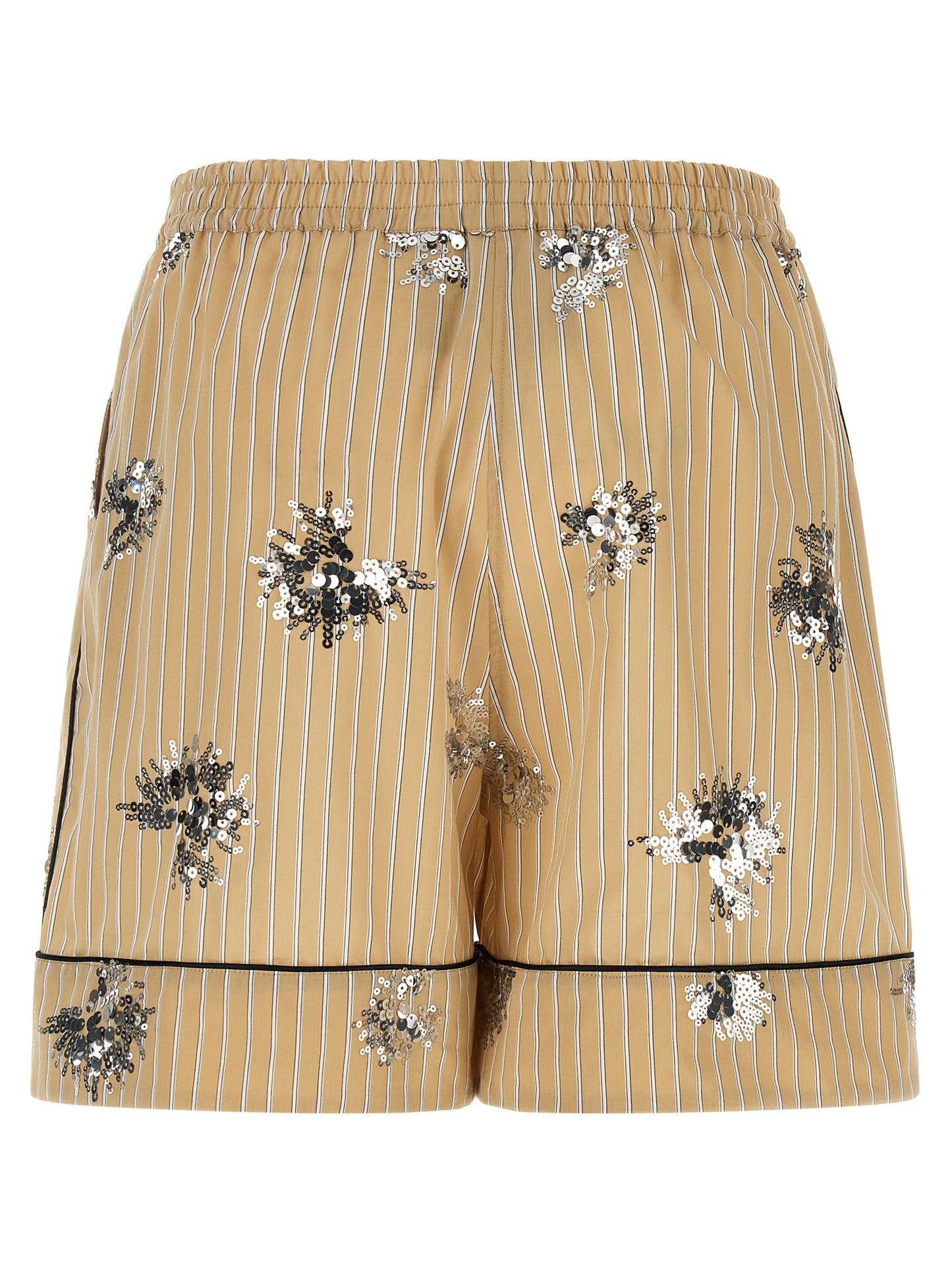 Bermuda Shorts by LE TWINS for women in cotton sequins beige, black, white, patterned & striped features an nuanced silhouette, showcasing a nuanced with a short cut and for a sophisticated, premium finish.