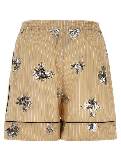 Bermuda Shorts by LE TWINS for women in cotton sequins beige, black, white, patterned & striped features an nuanced silhouette, showcasing a nuanced with a short cut and for a sophisticated, premium finish.