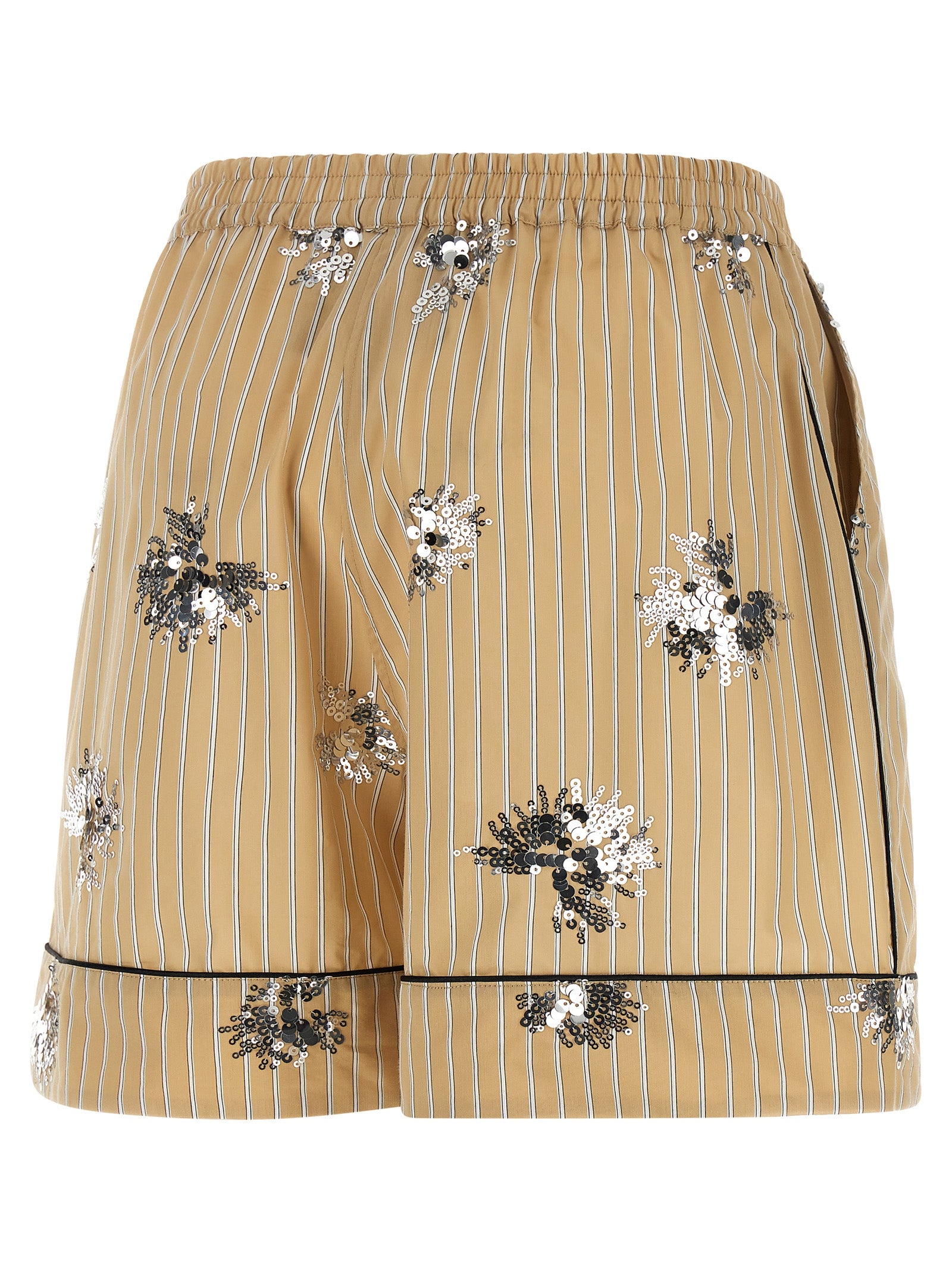 Bermuda Shorts by LE TWINS for women in cotton sequins beige, black, white, patterned & striped presents a sleek silhouette, featuring a sleek with a refined short and a sophisticated .