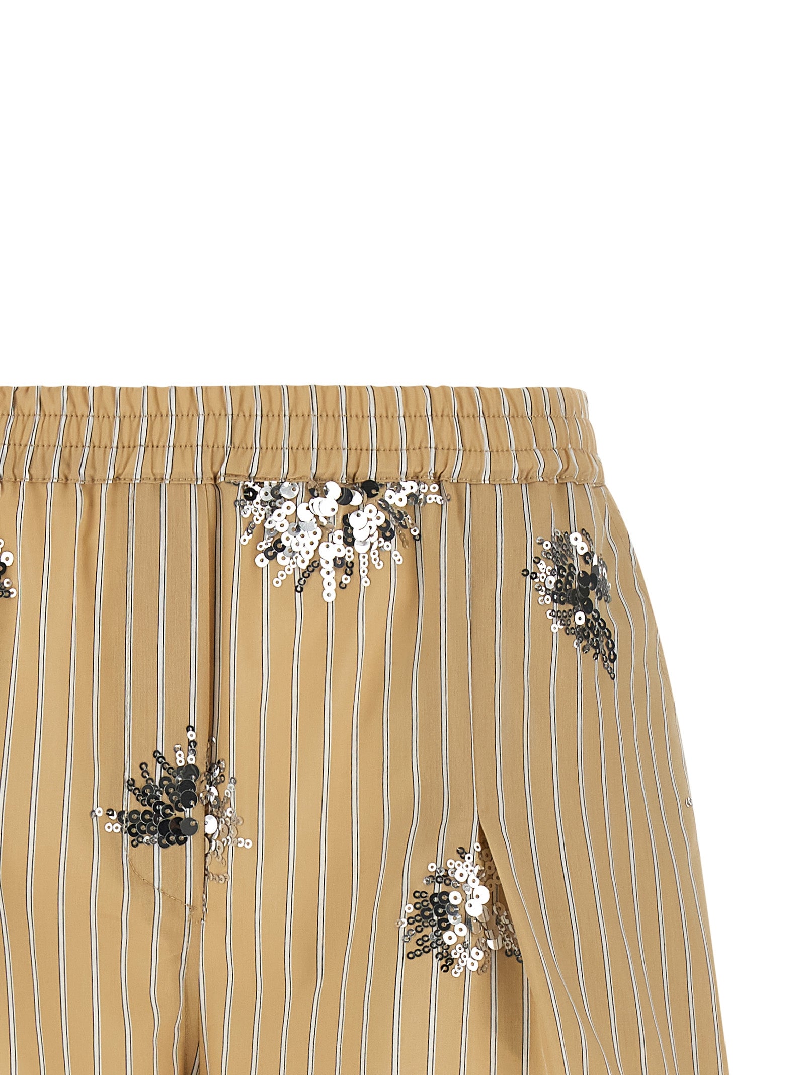 Bermuda Shorts by LE TWINS for women in cotton sequins beige, black, white, patterned & striped presents a contemporary silhouette, showcasing a contemporary with a refined short and elegant .