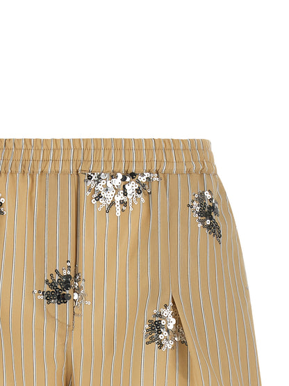 Bermuda Shorts by LE TWINS for women in cotton sequins beige, black, white, patterned & striped presents a contemporary silhouette, showcasing a contemporary with a refined short and elegant .