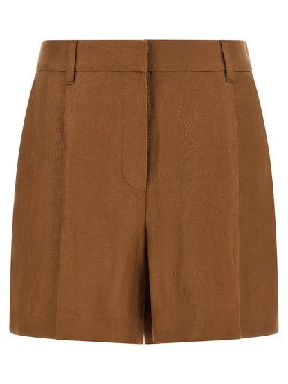 Bermuda Shorts by Brunello Cucinelli for women in linen brown showcases a on trend silhouette, featuring a tailored relaxed-fit with a classic short and sophisticated for a on trend finish.