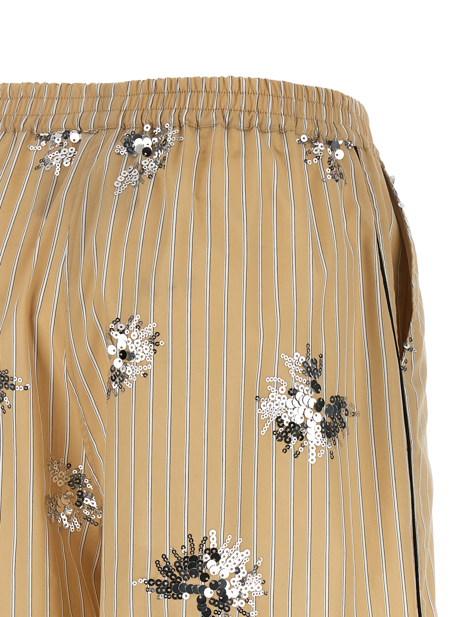 Bermuda Shorts by LE TWINS for women in cotton sequins beige, black, white, patterned & striped features a sartorial silhouette, showcasing a sartorial and short with a sophisticated for a sartorial look.