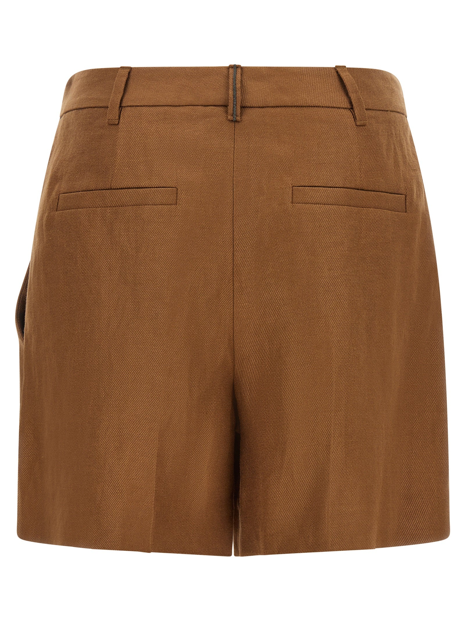 Bermuda Shorts by Brunello Cucinelli for women in linen brown features a sartorial silhouette, showcasing a sartorial relaxed-fit and short with a sophisticated for a sartorial look.