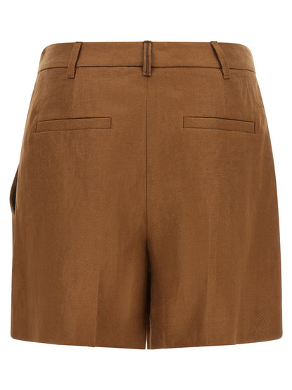 Bermuda Shorts by Brunello Cucinelli for women in linen brown features a sartorial silhouette, showcasing a sartorial relaxed-fit and short with a sophisticated for a sartorial look.